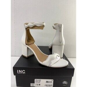 INC Women's White Sollisa Round Toe Block Heel Heeled Sandals Zipper 7.5M